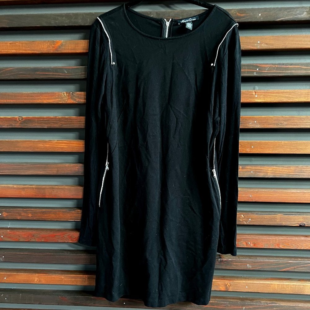 Kenneth Cole Black mini swing dress with zipper detailing, size 12